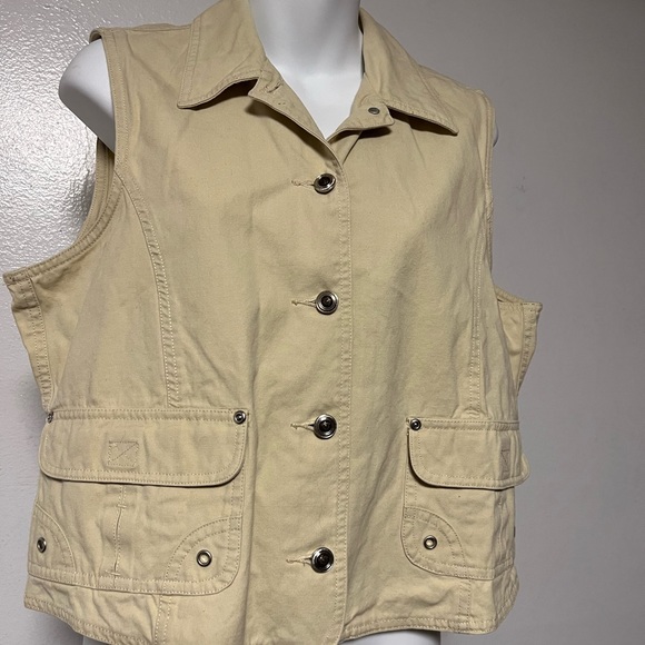 St. Johns’s Bay Collard Vest Beige Sleeveless 100% Cotton size Large - Picture 7 of 9